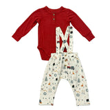 Baby Boy Henley Bodysuit & Suspenders Set in Christmas Farm
