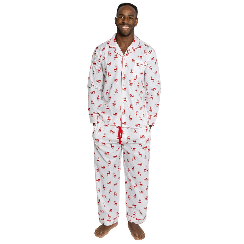Men's Reindeer Red Long PJ Set - Organic Cotton Poplin