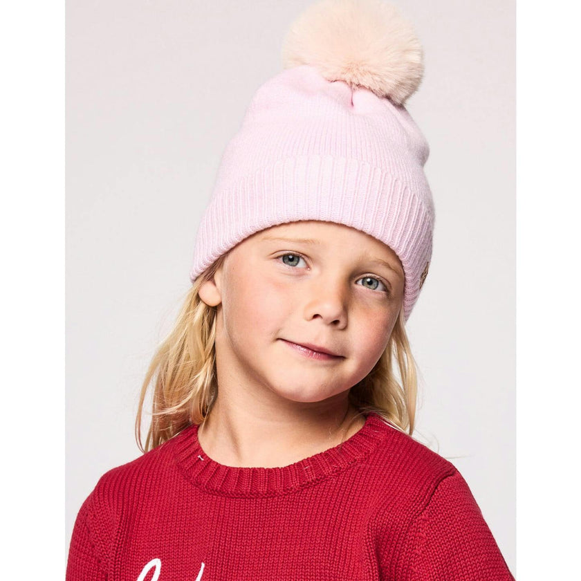 Kids Knit Winter Hat with Faux Fur Pom