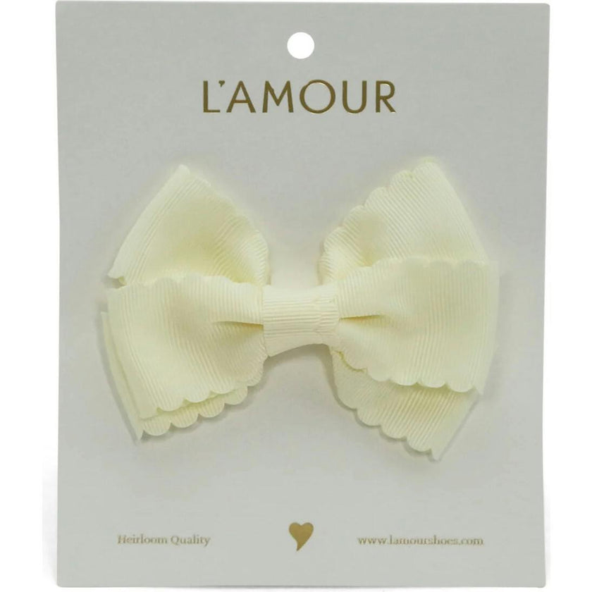 Grosgrain Scalloped Bow Hair Clip (Buttercream)