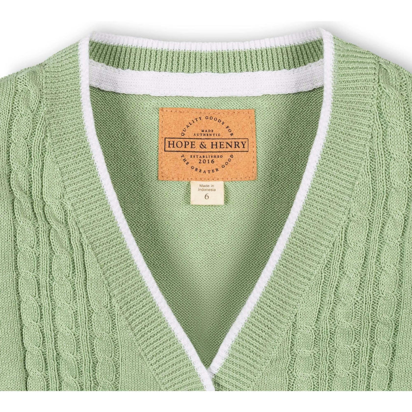 Organic Cable Cardigan Sweater with Tipping, Green