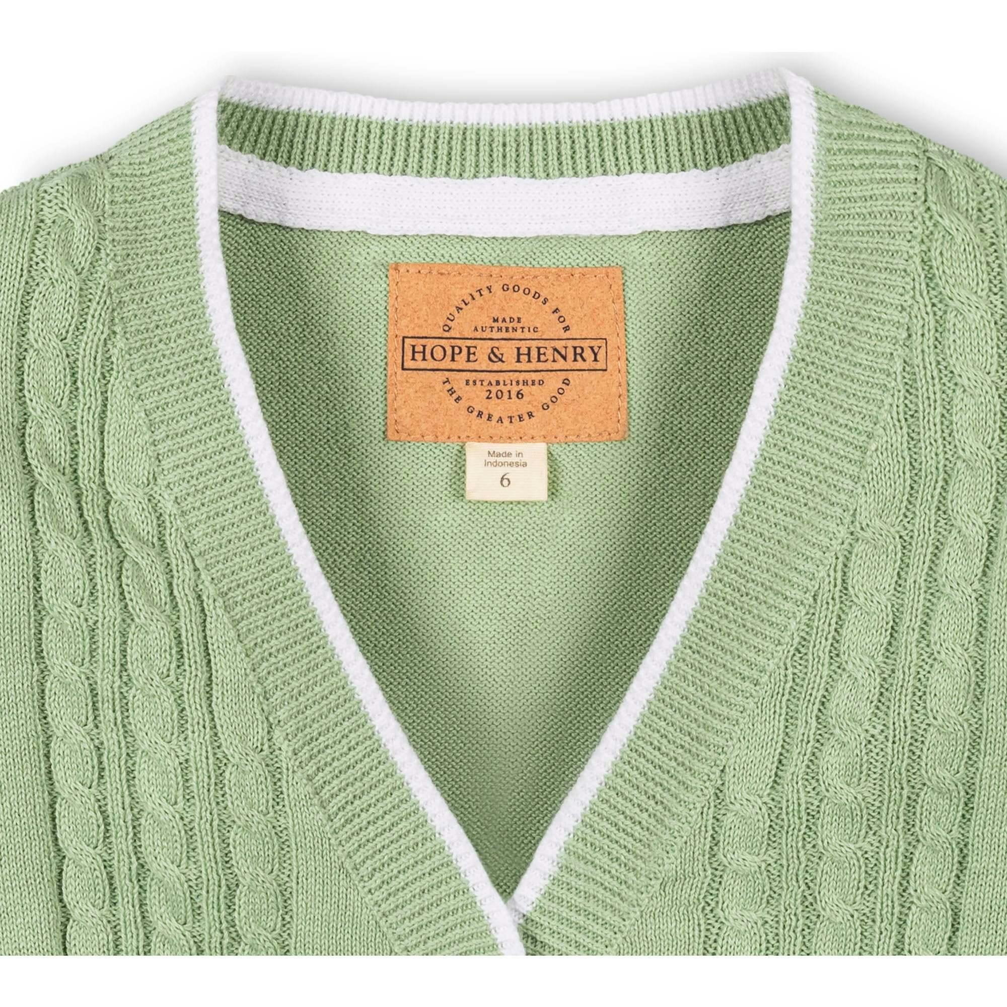 Organic Cable Cardigan Sweater with Tipping, Green