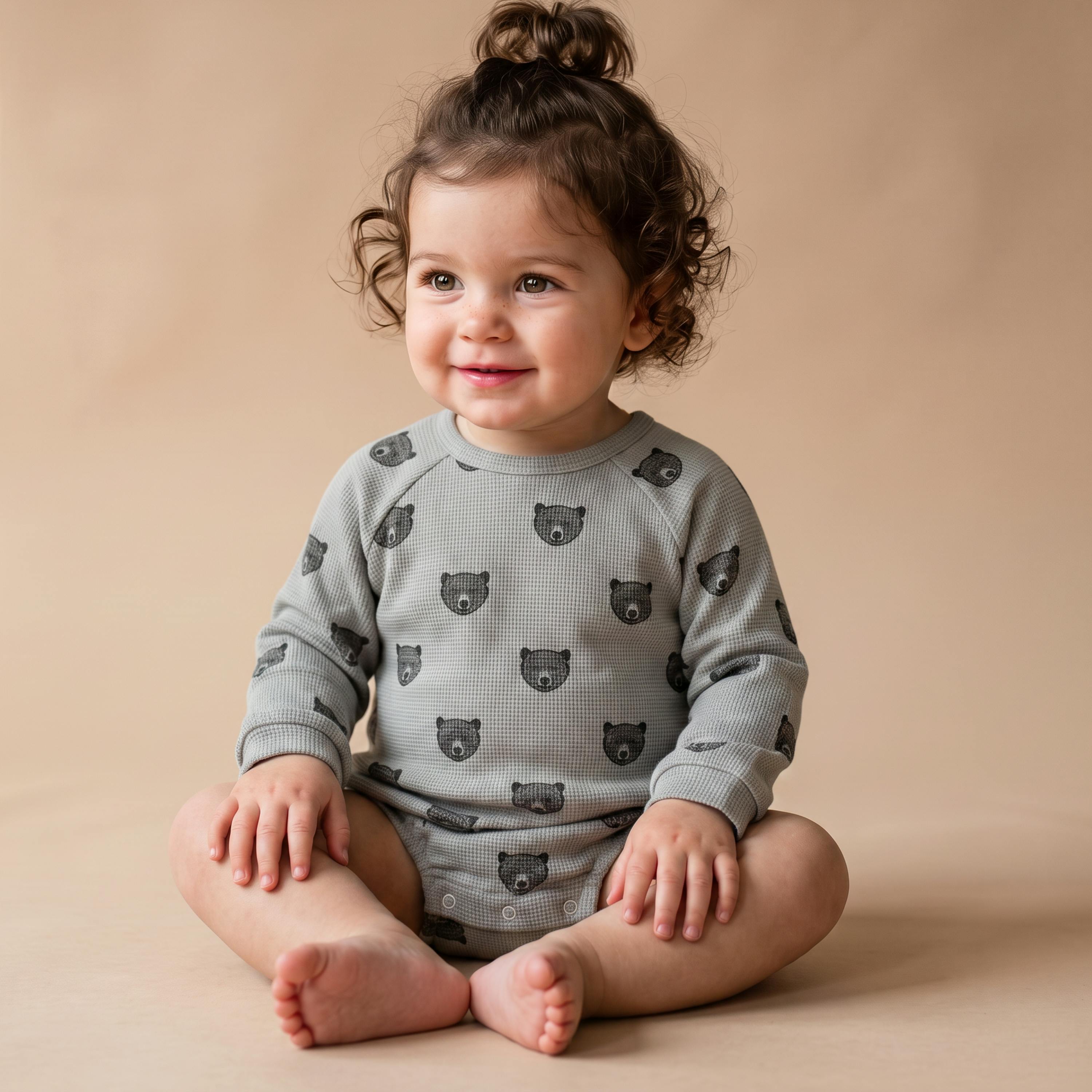 Organic Long Sleeve Bubble Romper - Woodland Bear
