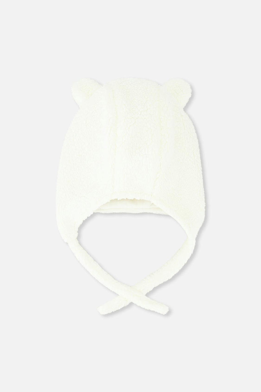 Baby Winter Sherpa Hat With Ear Flaps And Ears Off-White