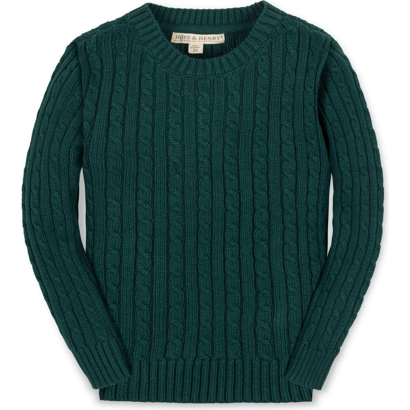 Baby Organic Cable Crewneck Pullover Sweater, Green