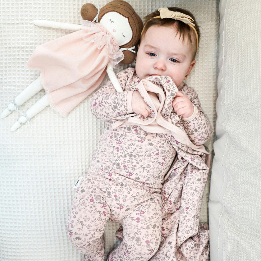 Elegant Floral Footie and Beanie Set