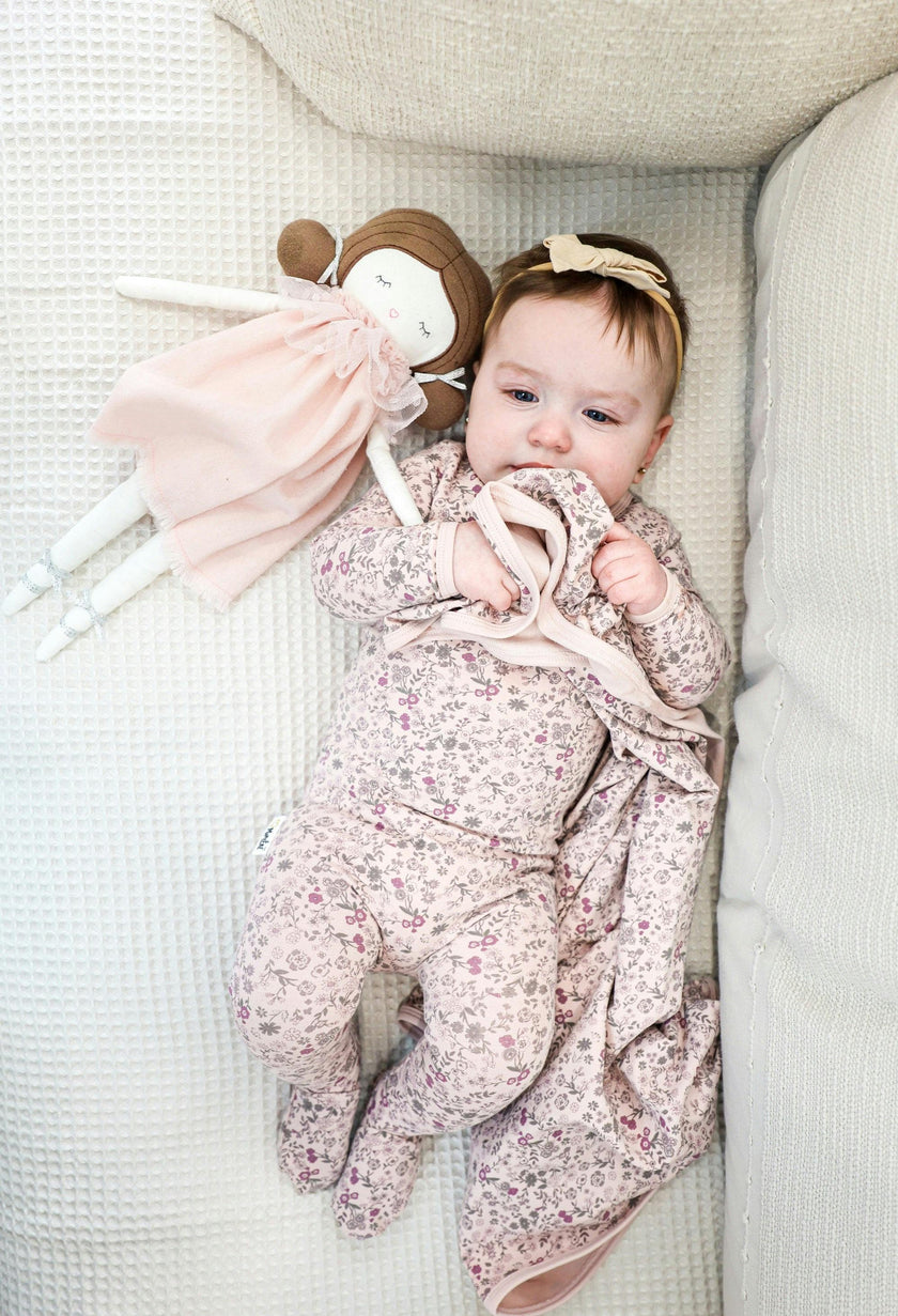 Elegant Floral Footie and Beanie Set