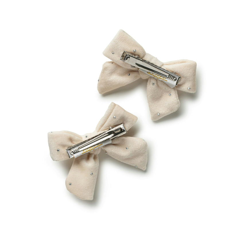 Halo Luxe Vivienne Studded Velvet Double Clip Set - Off White
