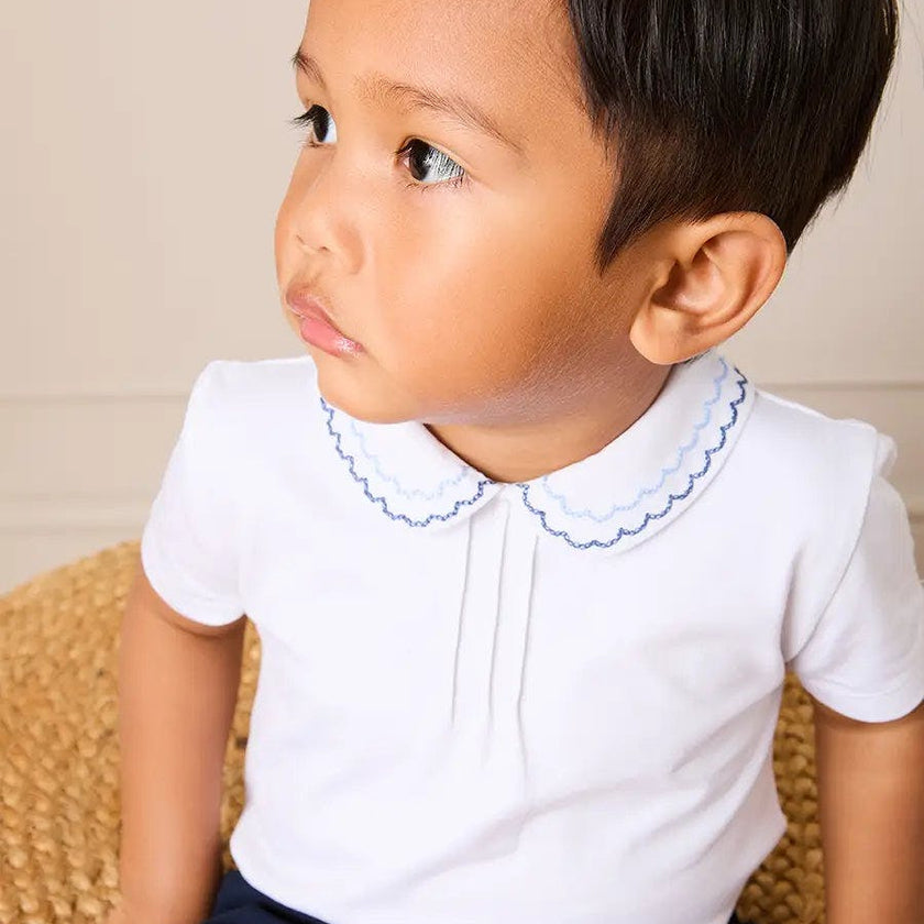 Scallop Embroidered Peter Pan Collar Pleated Top in White (12mths-6yrs)
