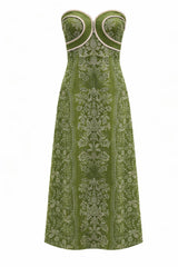 Hayden Green Ivory Lace Strapless Midi Dress
