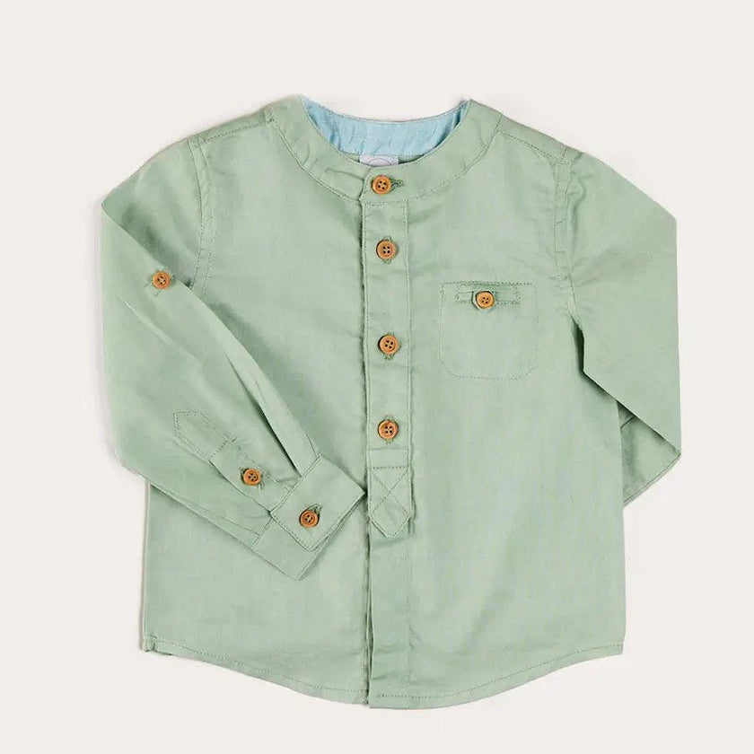 Plain Mao Collar Long Sleeve Shirt in Green (12mths-10yrs)