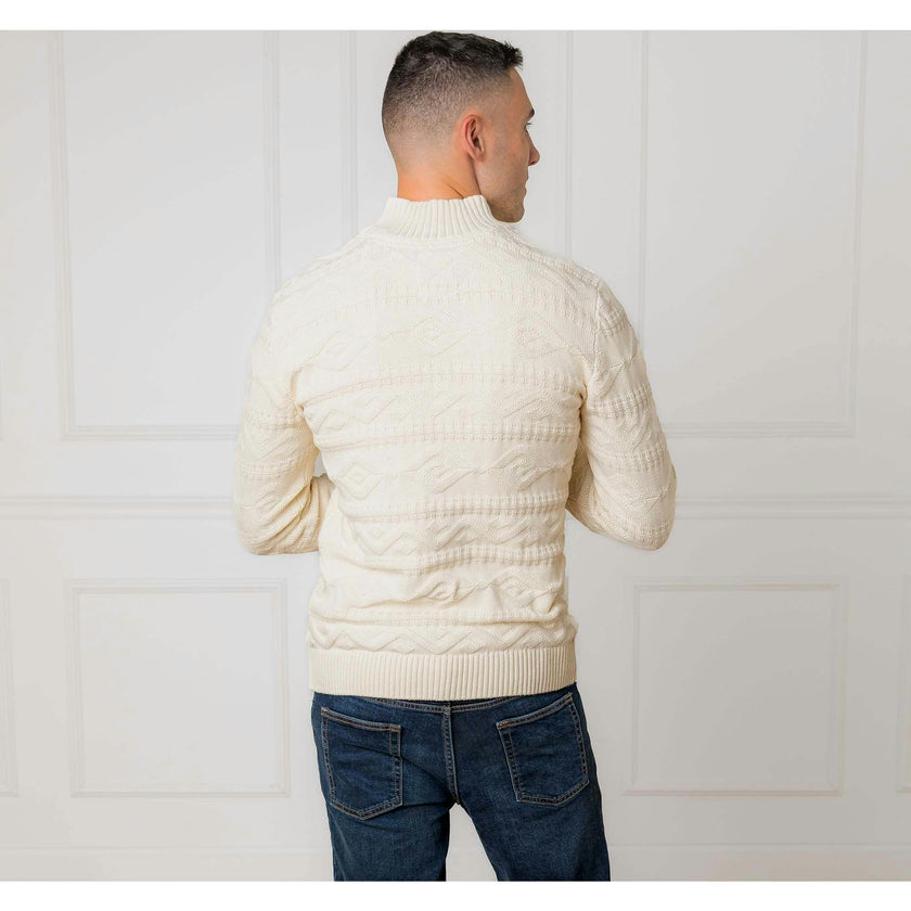 Men's Organic Mock Neck Cable Sweater, White