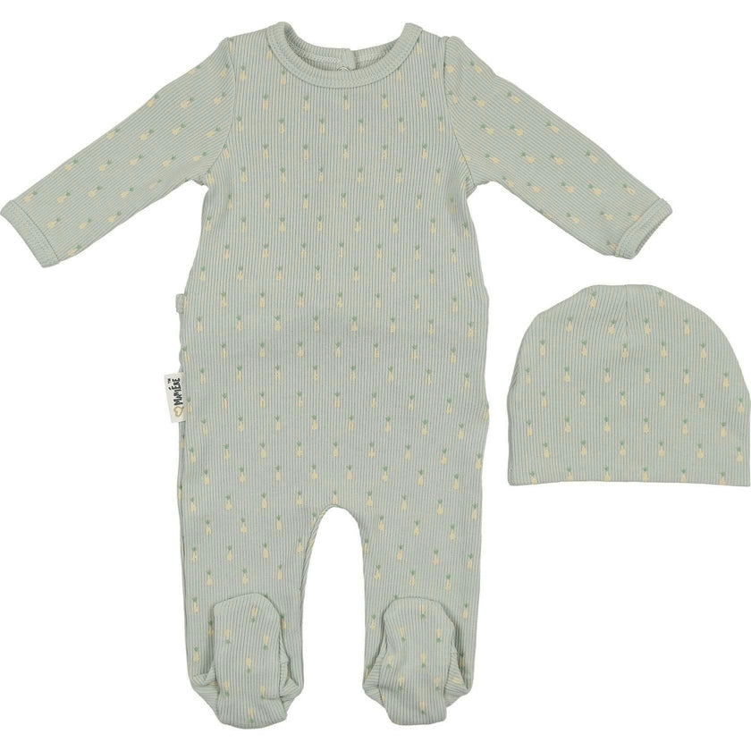 Ribbed Pineapple Footie and Beanie Set