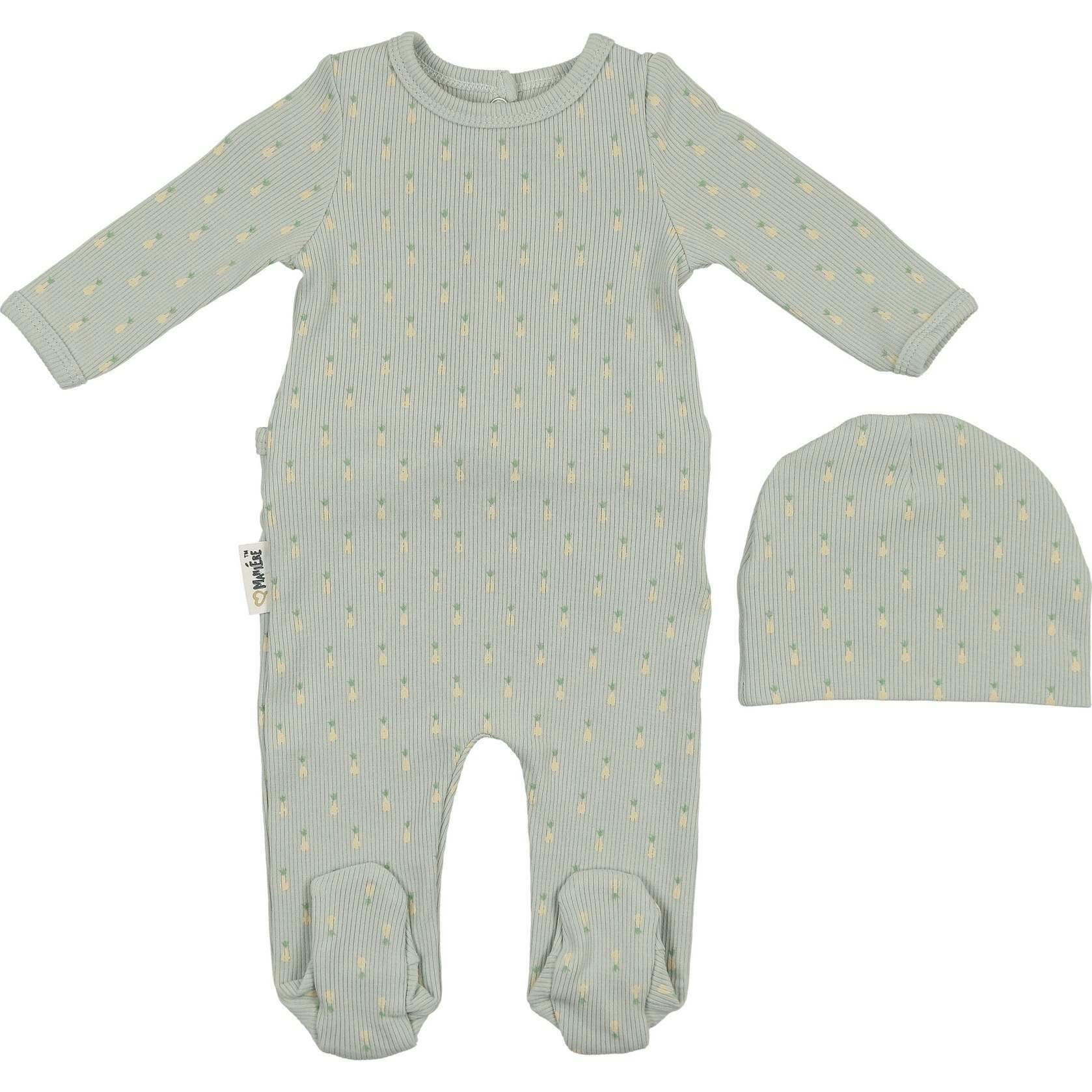 Ribbed Pineapple Footie and Beanie Set