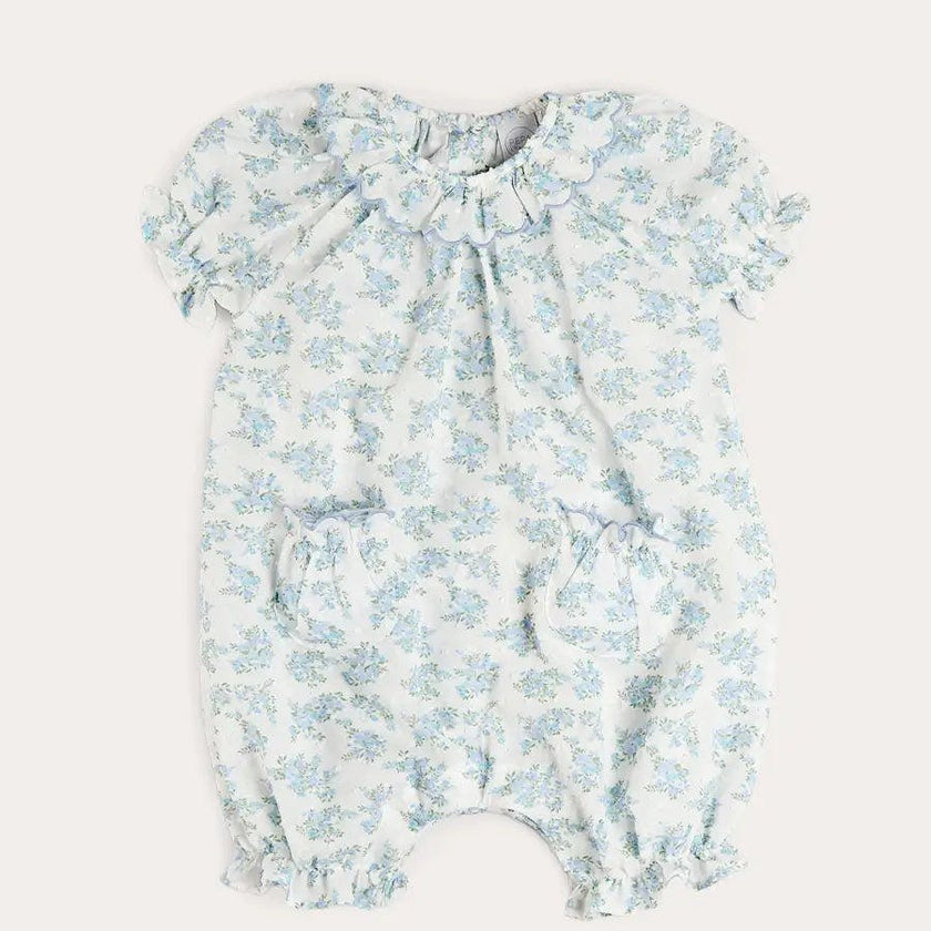Esme Floral Swiss Voile Scallop Detail All-In-One Pyjamas in Blue (9mths-2yrs)