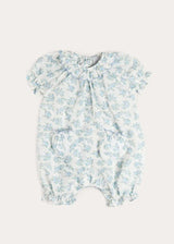 Esme Floral Swiss Voile Scallop Detail All-In-One Pyjamas in Blue (9mths-2yrs)