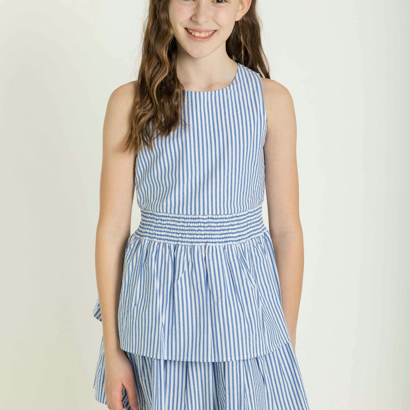Seersucker Dress With Waist Ruching