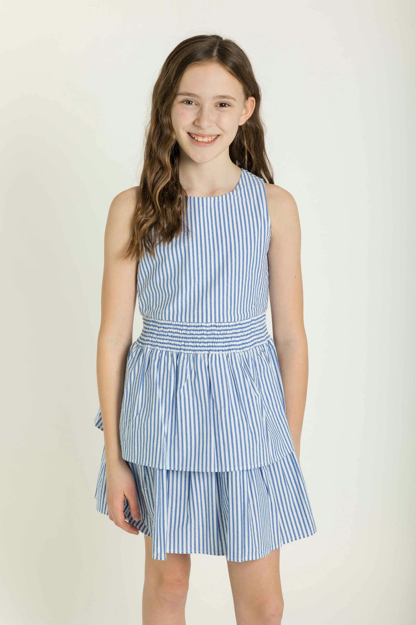 Seersucker Dress With Waist Ruching