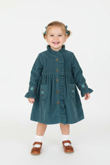 Willow Corduroy Shirt Dress with Hand Embroidery Teal