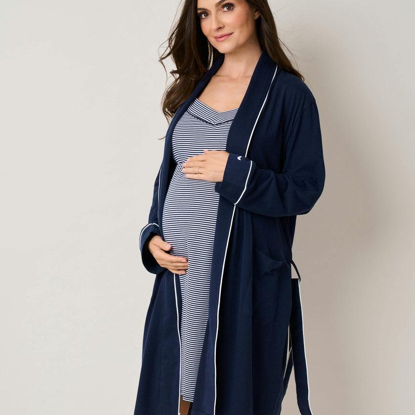 Women's Pima Maternity Robe in Navy