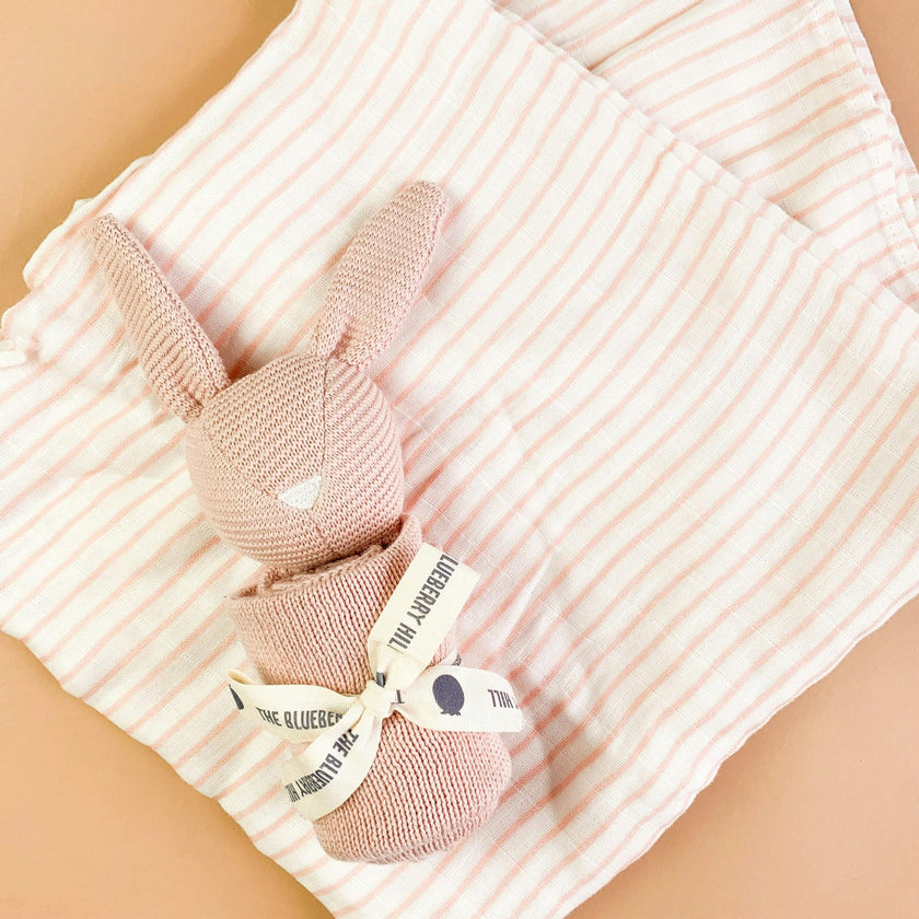 Pink Stripe Swaddle and Lovey Set - Pink Bunny