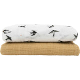 Organic Cotton Muslin Swaddle Blanket 2 Pack - Swallows
