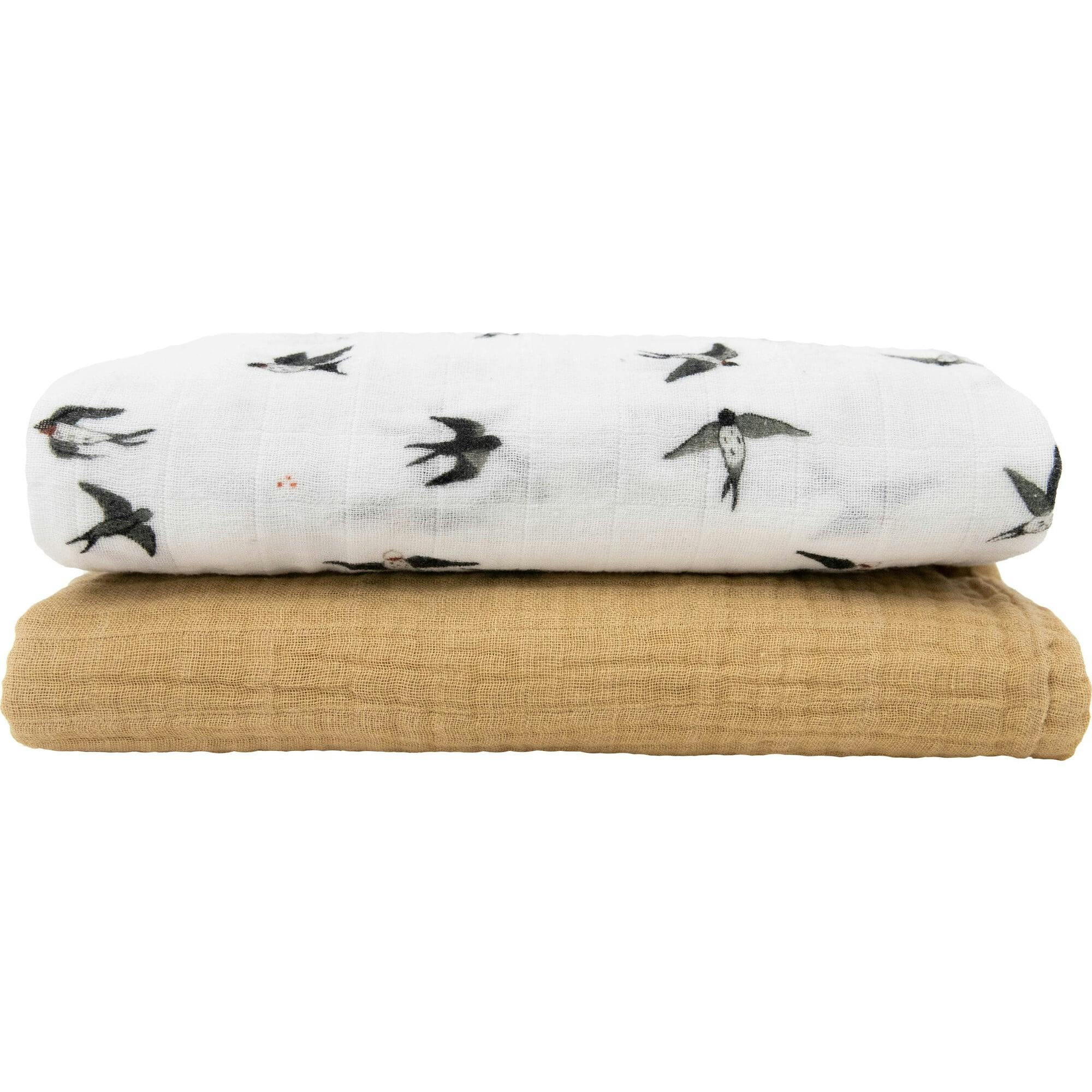 Organic Cotton Muslin Swaddle Blanket 2 Pack - Swallows