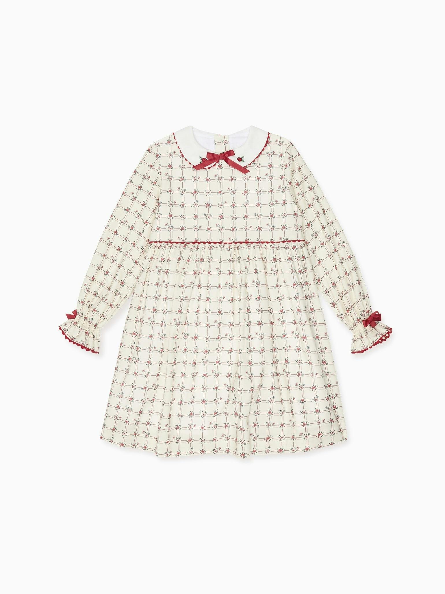 Red Grid Floral Selena Girl Dress