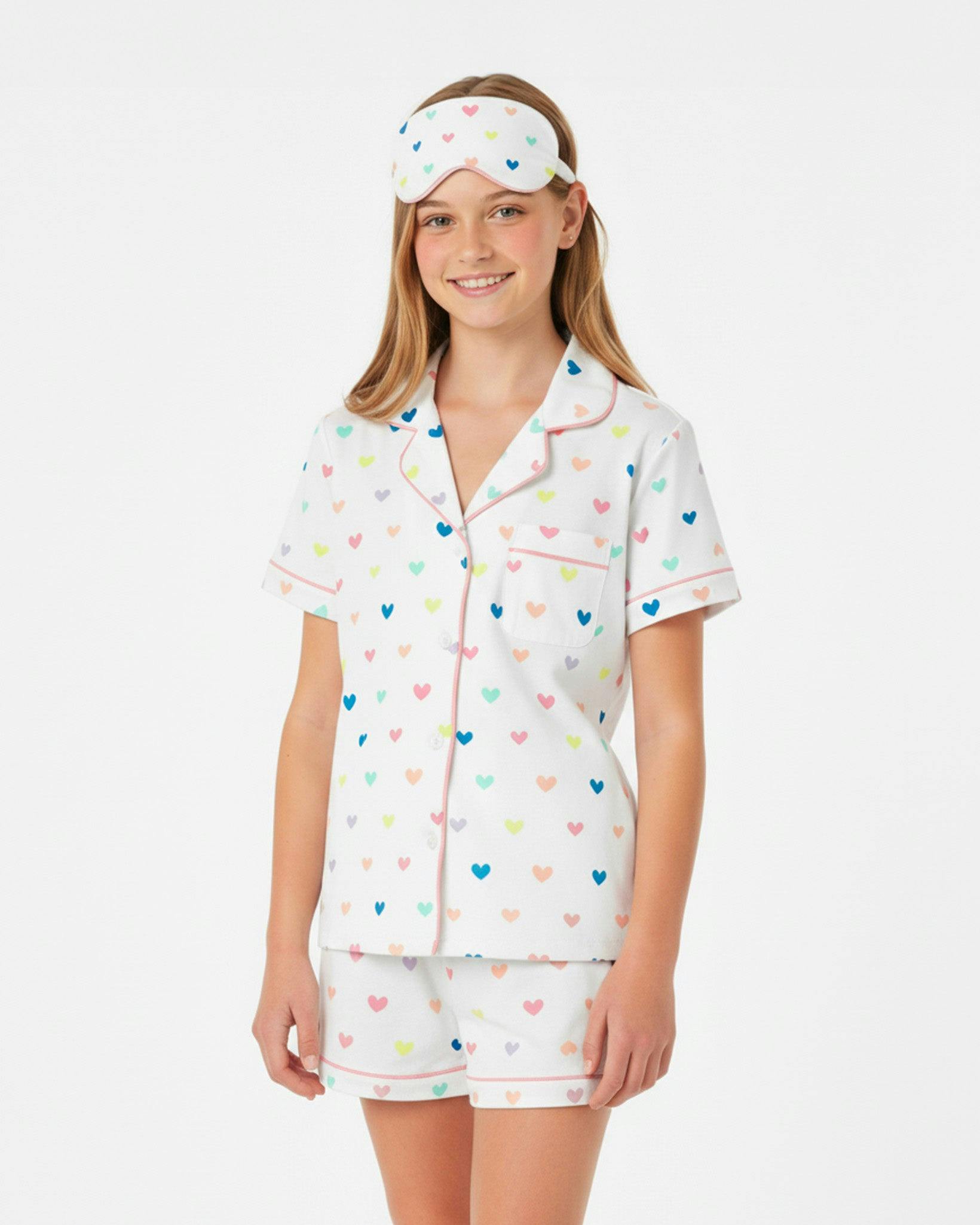 Organic Polo Pajama Set with Shorts [Rainbow Hearts]