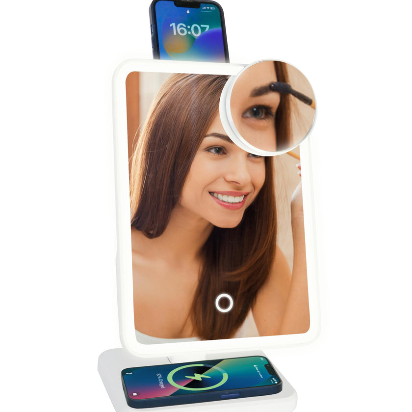 Glam Studio Vanity Mirror and Bluetooth Speaker-White