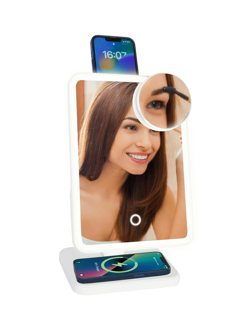 Glam Studio Vanity Mirror and Bluetooth Speaker-White