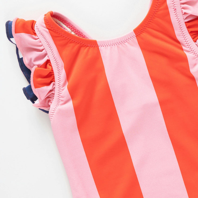 Girls Liv Suit - Pink Wide Stripe w/ Red Stripe