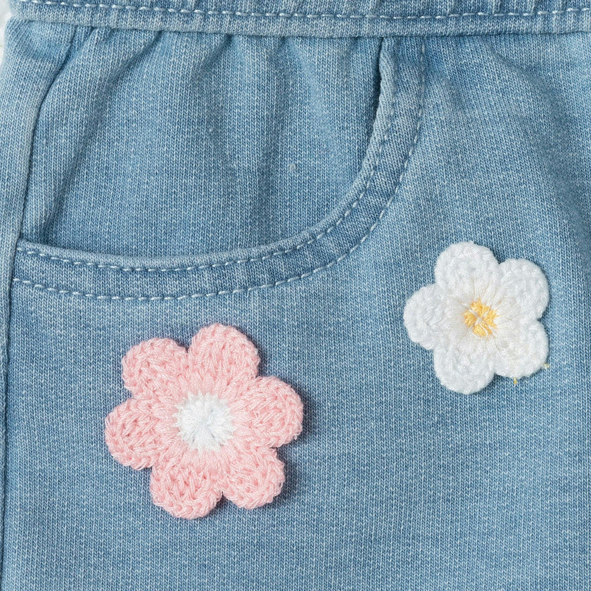 Girls Knit Denim Short | Crochet Flower
