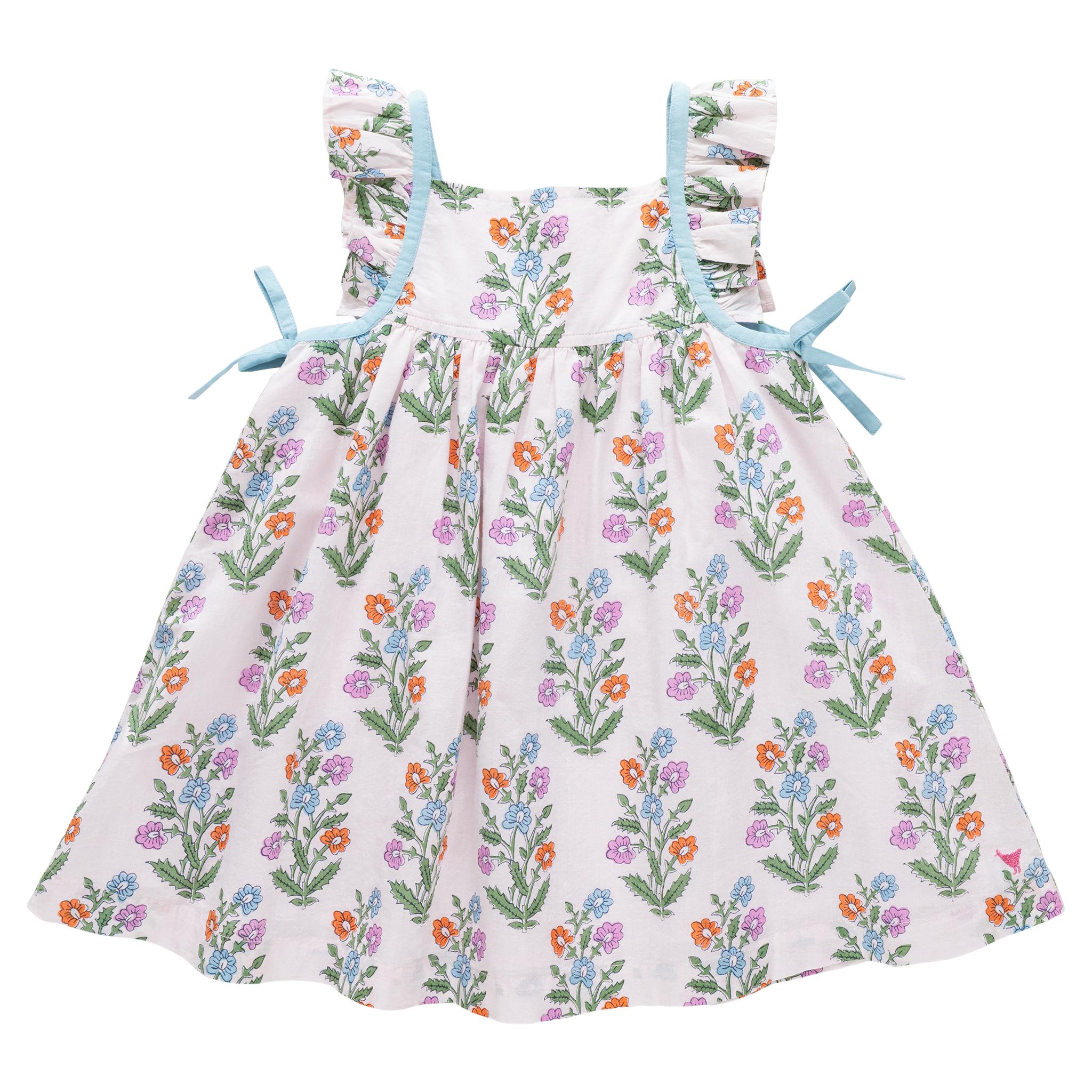 Girls Ailee Dress - Pink Dewdrop Block Print