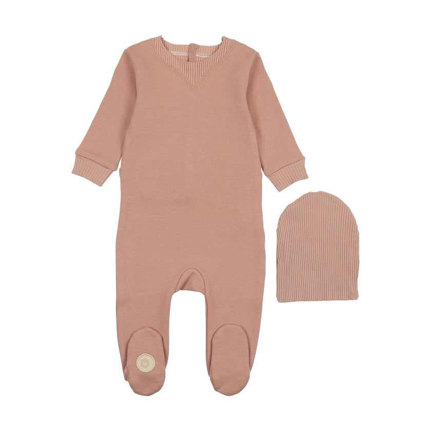 Cuddly in Cotton Footie & Hat Set Misty Rose