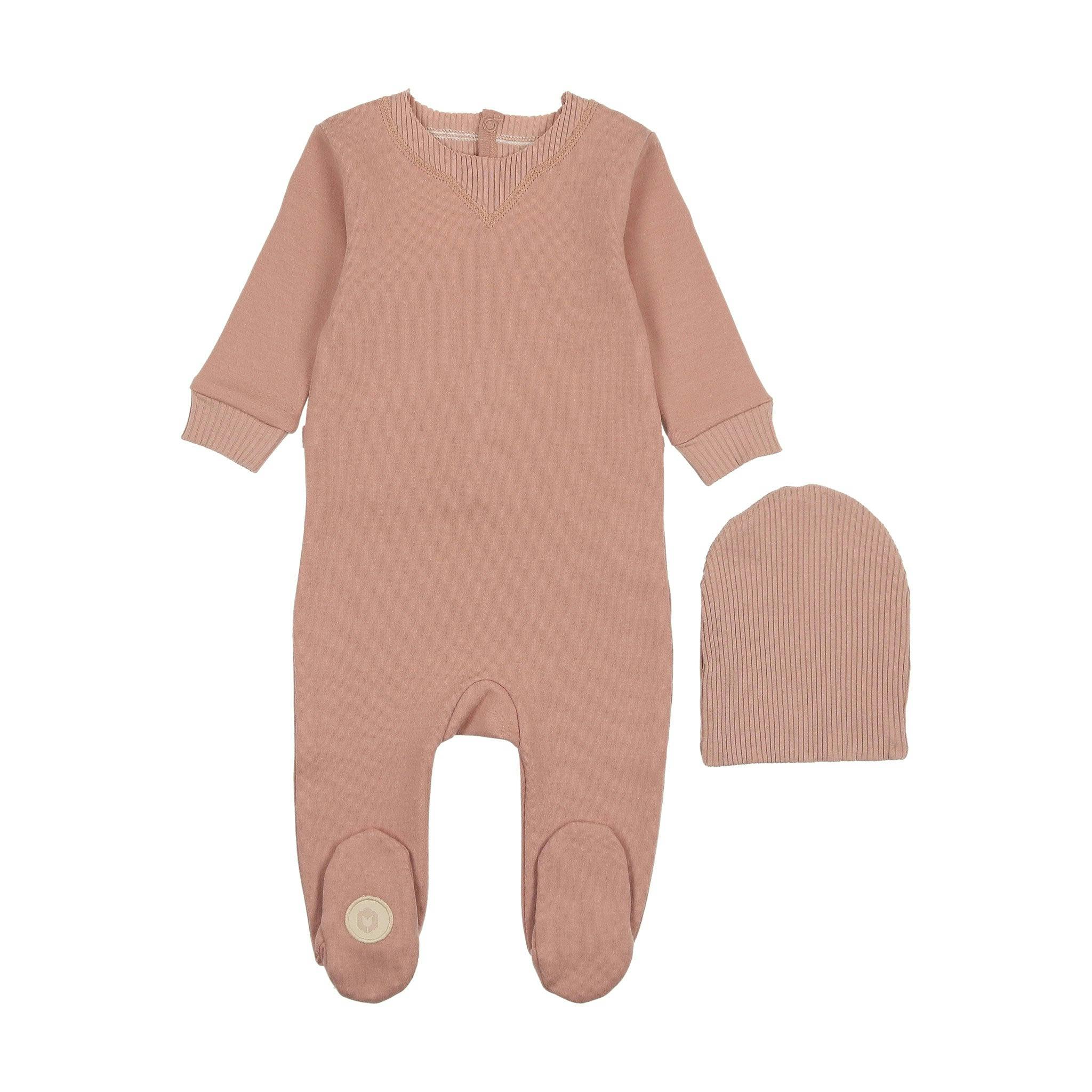 Cuddly in Cotton Footie & Hat Set Misty Rose