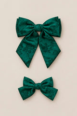 Hair Bows in Emerald Satin
