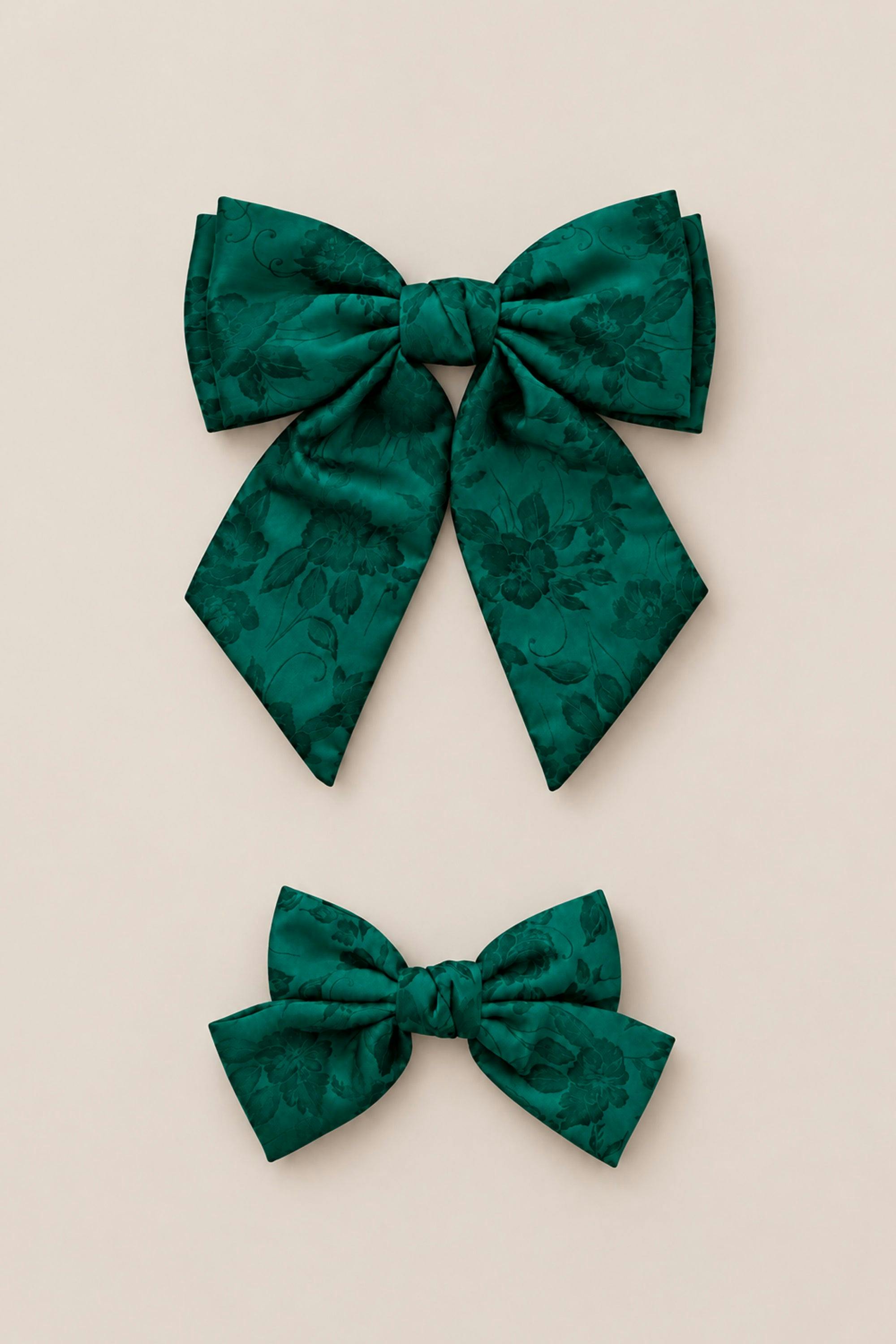 Hair Bows in Emerald Satin