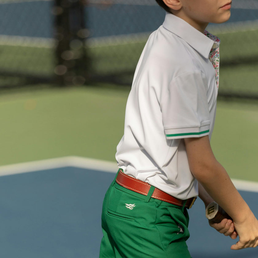 Henley Polo in Classic White with Midspring Floral Trim
