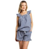 Women's Hepburn Gingham Navy Frill Tank PJ Set