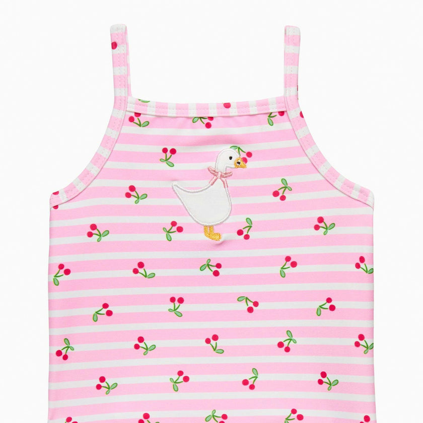 Baby Cherry Stripe Duck Swimsuit in Pink