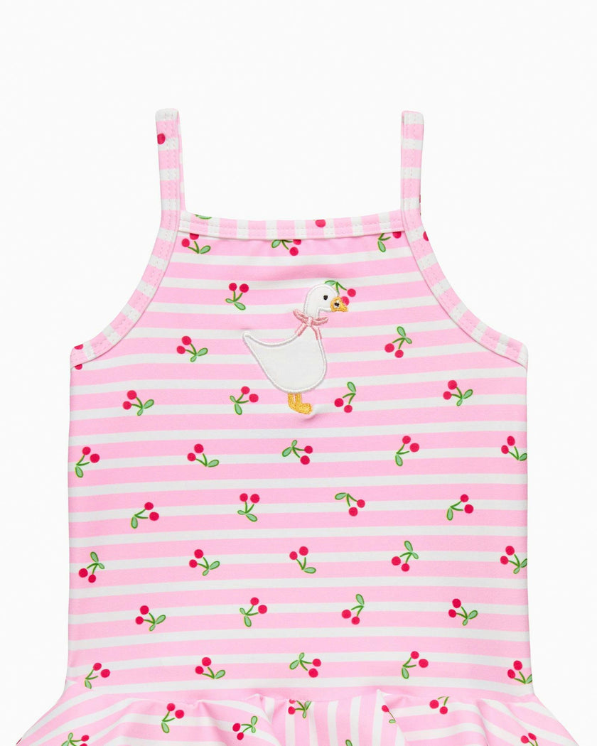 Baby Cherry Stripe Duck Swimsuit in Pink