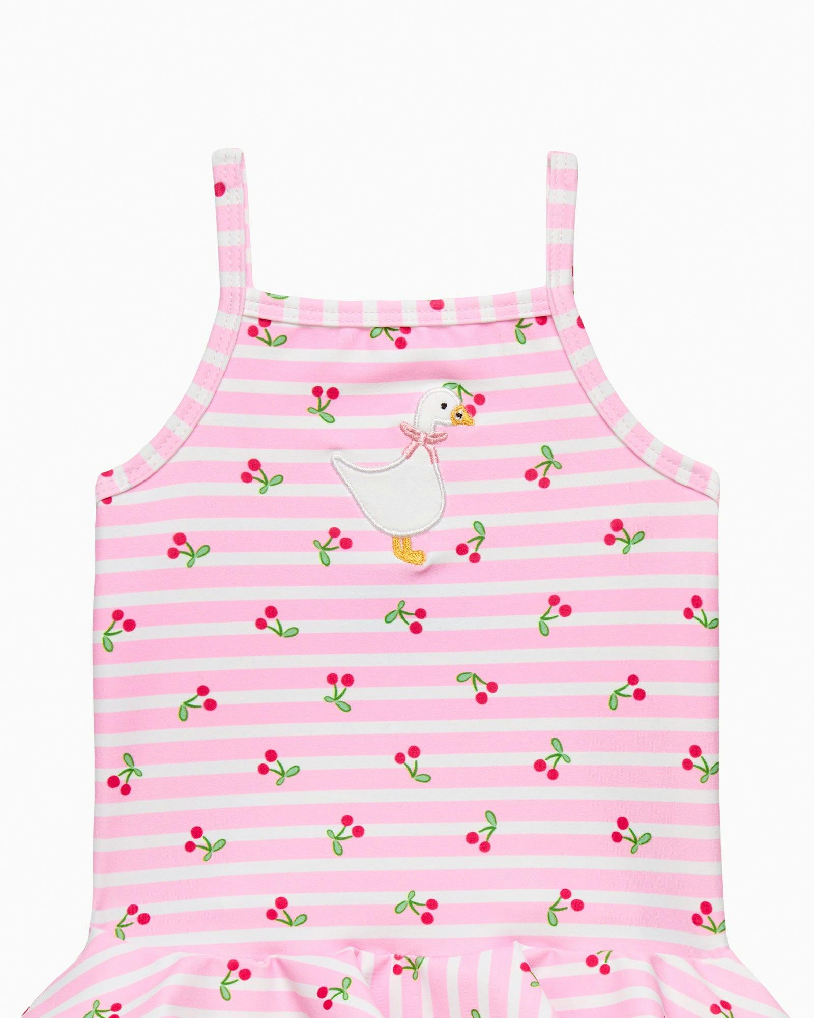 Baby Cherry Stripe Duck Swimsuit in Pink