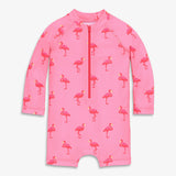 Baby one-piece rash guard in flamingos