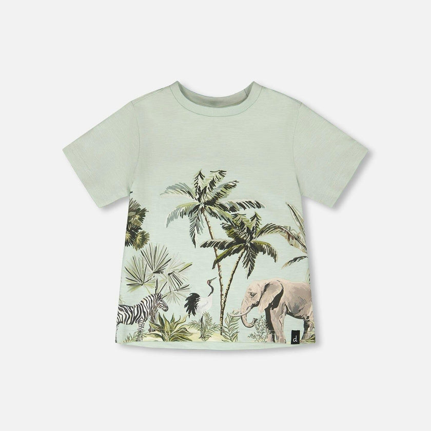 Organic Cotton T-Shirt Mint Green Safari Print