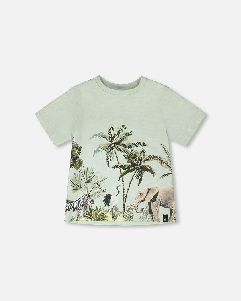 Organic Cotton T-Shirt Mint Green Safari Print
