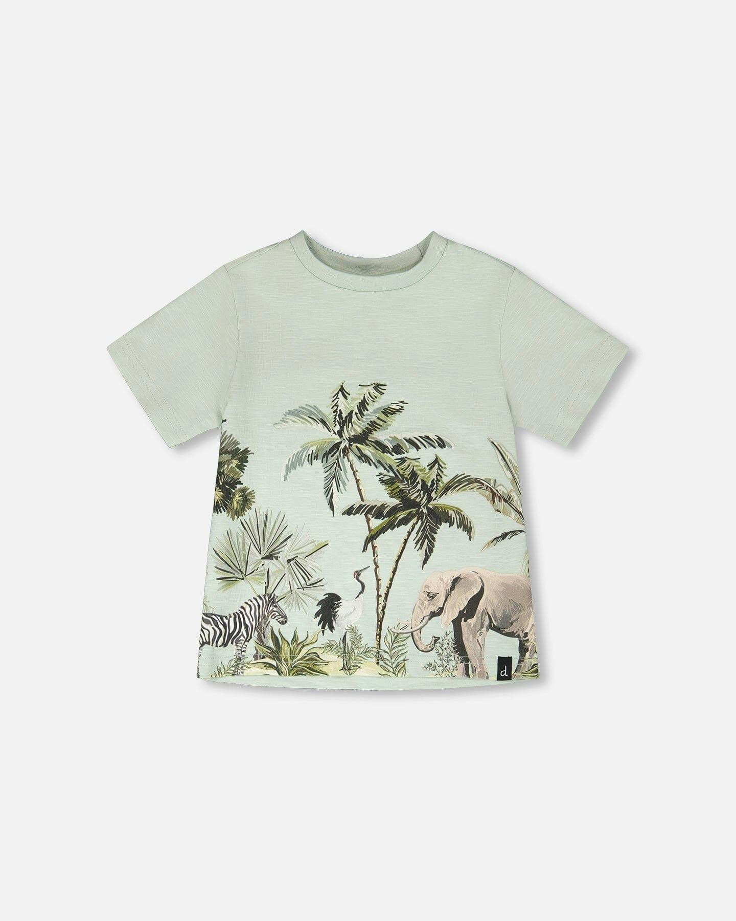 Organic Cotton T-Shirt Mint Green Safari Print