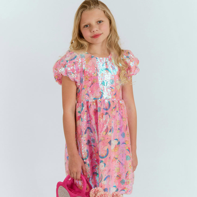 Dream Sequin Short Puff Sleeve Dress
