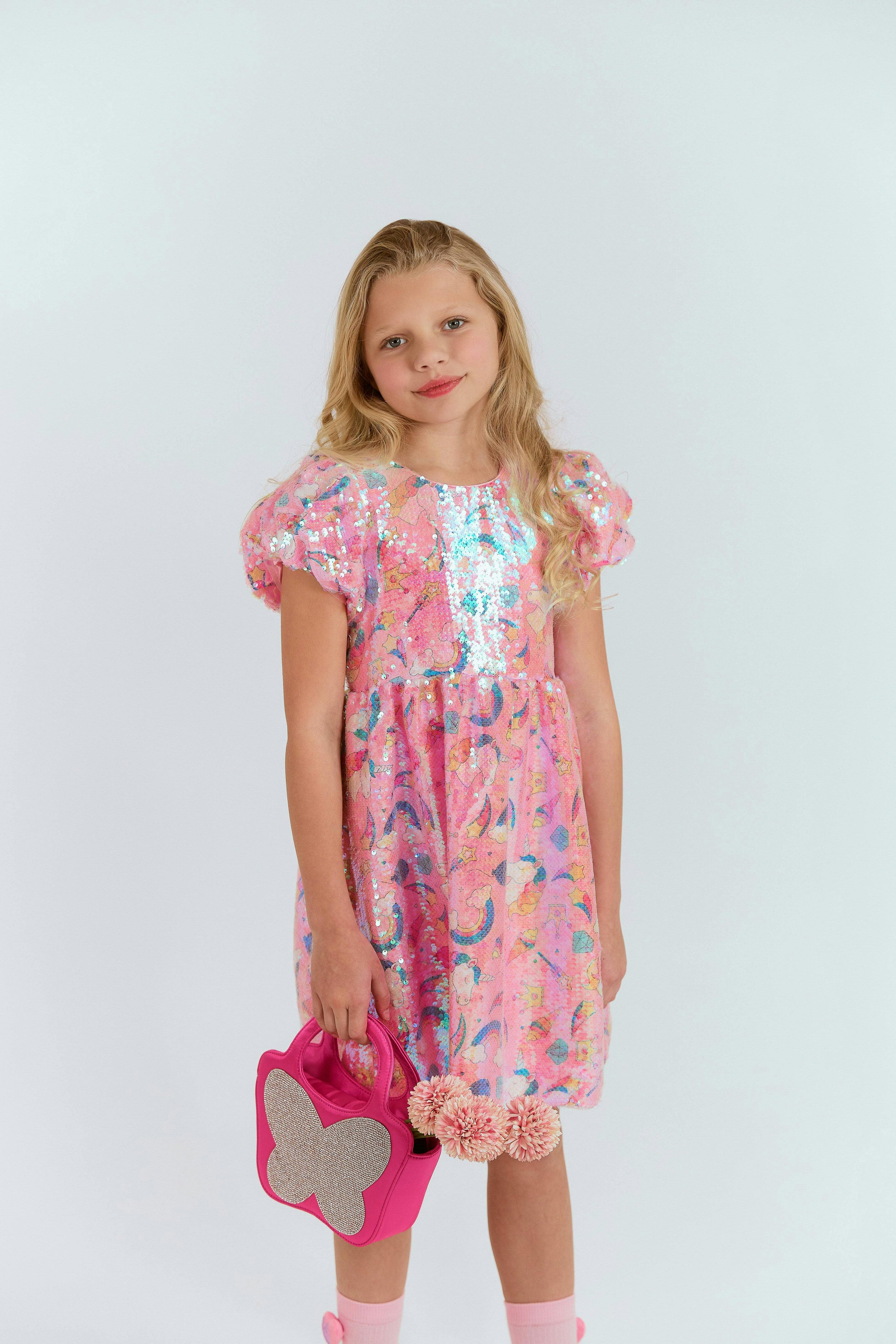 Dream Sequin Short Puff Sleeve Dress