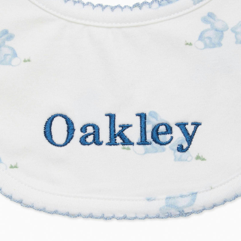 Baby Bib in Pale Blue Bunny
